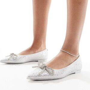 Steve Madden Women's Elina-R Rhinestone Bow Ballet Flats in silver